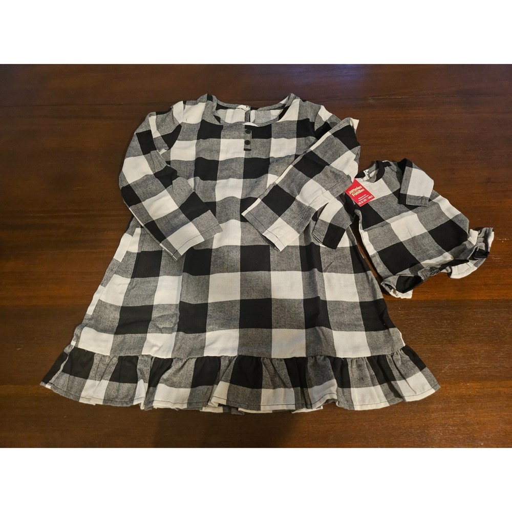 Jammies For Your Families Black White Buffalo Plaid Nightgown‎ Girl & Doll 6/6X